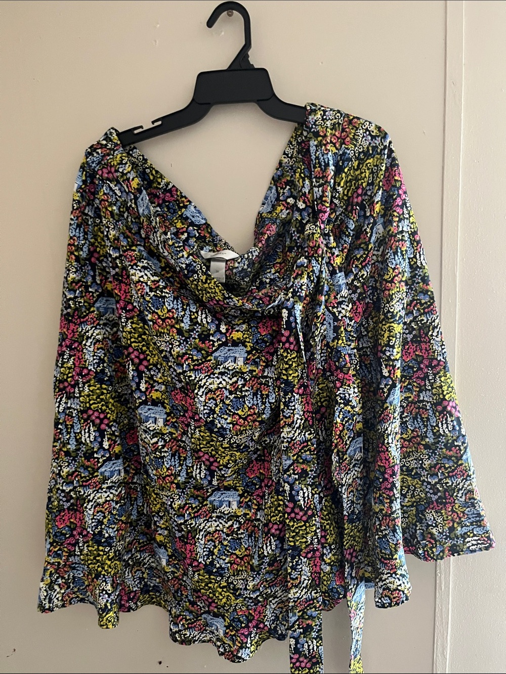 CJ Banks Floral Cowl Neck Tunic in Black, Pink, Blue & Yellow